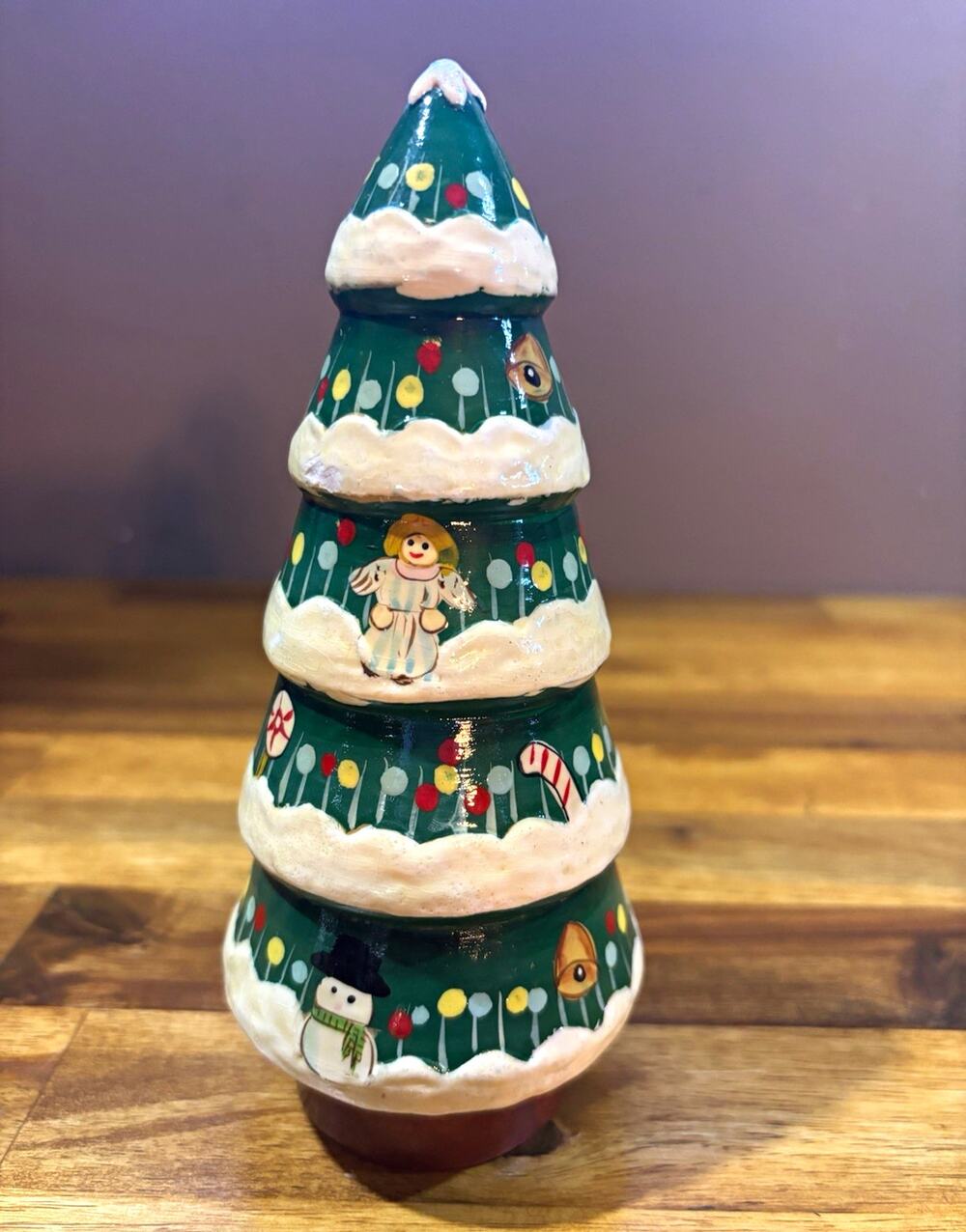 Wooden Nesting Christmas Tree Decor Set of 3, Green Snow, 7 in